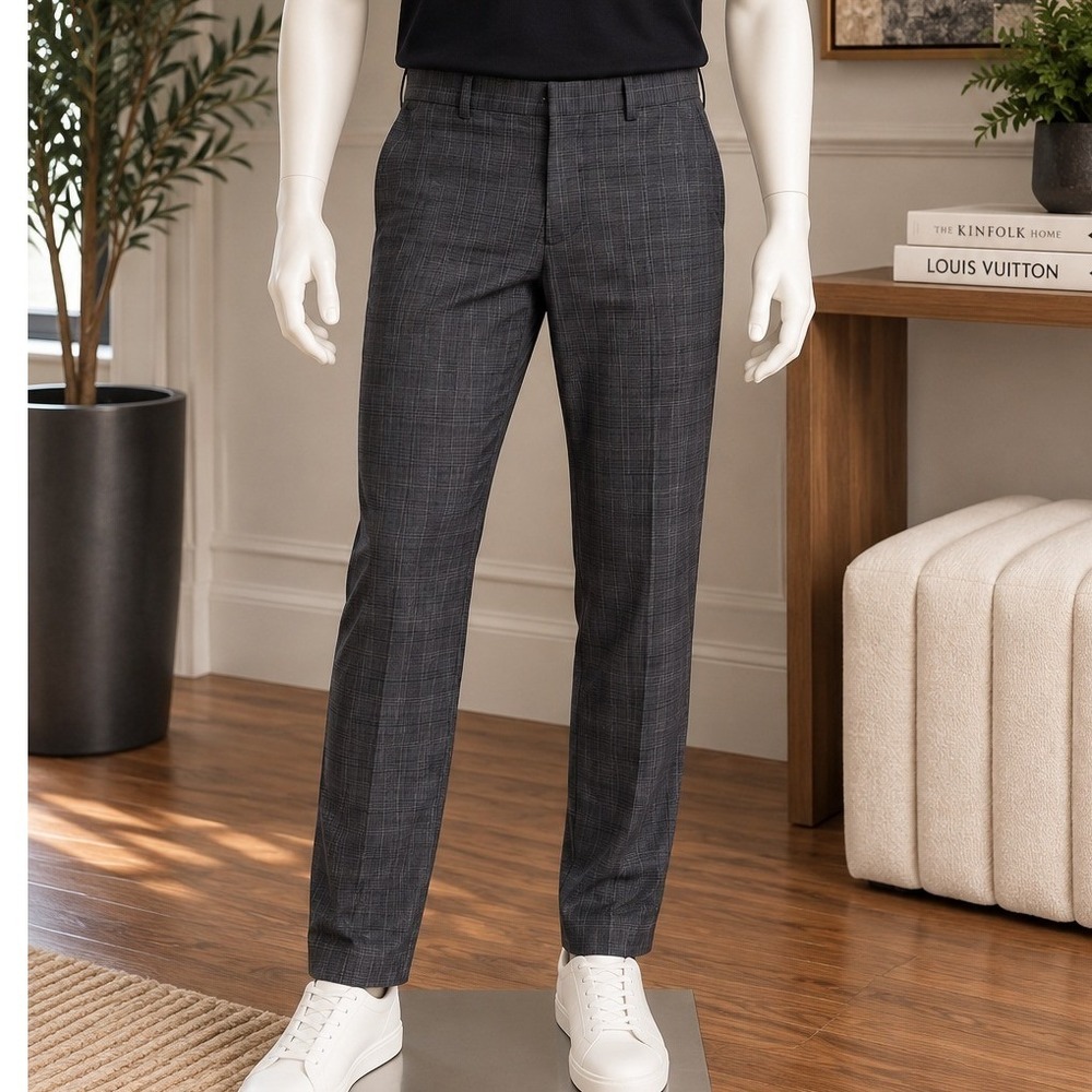 Calvin Klein Boys Dress Pants Grey Glen Plaid Slim Fit Size 12